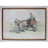 May Marshall Brown - a man and cart being pulled by a donkey, watercolour, signed lower right