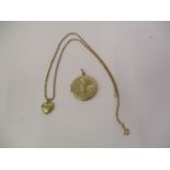 A 9ct yellow gold necklace, locket and heart shaped charm, 12g