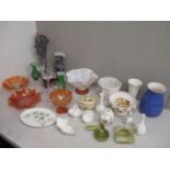 A mixed lot to include Wedgwood Wild Strawberry, onyx items, Carnival glass and other items