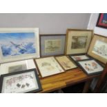 A quantity of watercolours, prints and other pictures to include 'Spitfire' by Robert Taylor