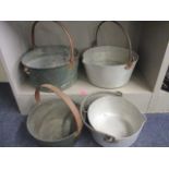 Two Victorian cooking pots and two later aluminium cooking pots
