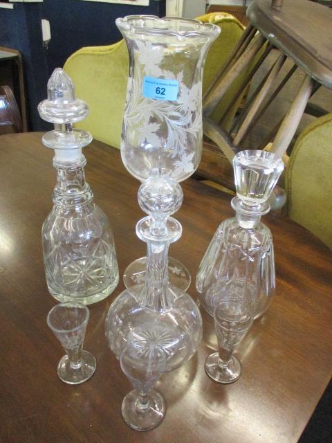 Mixed glassware to include a Baccarat decanter, a Stuart Storm lamp, Georgian glass and others