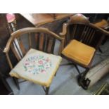 Two late 19th/early 20th century mahogany inlaid corner armchairs