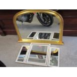 Two mirrors to include a modern gold painted overmantle mirror