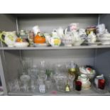A quantity of table glassware and ceramic items to include part tea sets, champagne coupes, a