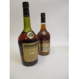 A single bottle of Martell Cognac, 1lt and Devalcourt Brandy, 70cl