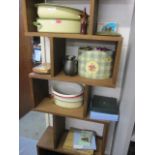 A mixed lot to include vintage books, enamel ovenware, Christmas decorations and other items