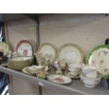 Mixed tea and coffee ceramics, a part set of eleven Coalport plates, two cornucopia vases and