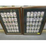 A set of Wills cigarette cards depicting International Rugby players, framed and glazed in two