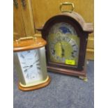 A reproduction mahogany cased moon-phased bracket clock and a Whittall mantel clock