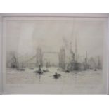 Rowland Langmail - a signed pencil engraving entitled 'London Tower Bridge', 8 1/2" x 6" framed