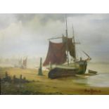 James Drake - Shipping in an estuary/coastal scene, oil painting, signed and dated '74, 20" x 24",