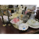 A miscellaneous lot to include a large ceramic sculpture of twin doves and mixed silver plate