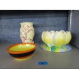 Clarice Cliff to include a Waterlily bowl, a Cherry Tree design Newport pottery vase A/F, and a