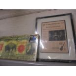 Three modern wall art pictures, unwrapped, to include framed 'Beatlemania' newspaper prints