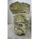 A Victorian carved stone lintel section with a moustached gentleman, 9"h, 4"w, 13 1/2"d