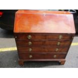 A George III mahogany bureau having fall flap above four long drawers 42"h x 39 1/4"w