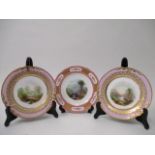 19th century English tableware, each decorated with a landscape comprising a pair of plates, a