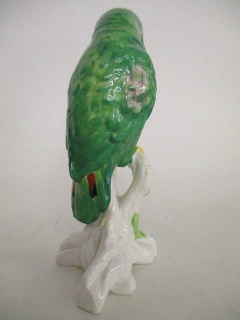 A Copeland Spode china model of a green parrot with red and pink markings and a yellow beak, perched - Image 2 of 4