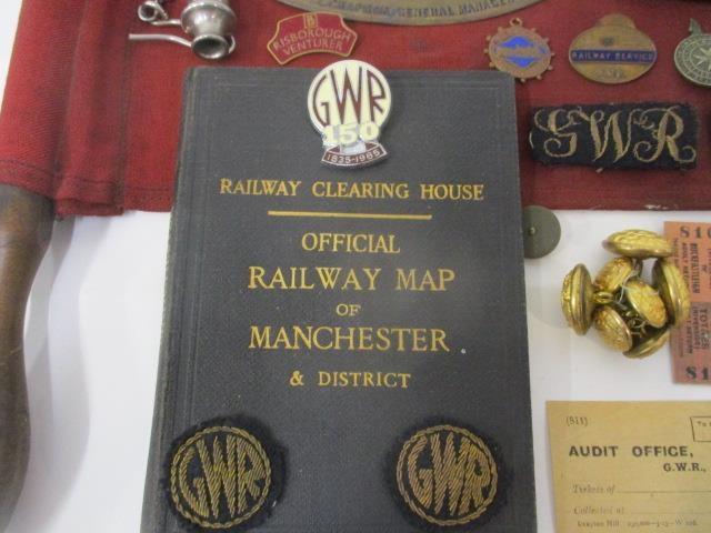 Railway related items to include a J Compton Sons & Webb Ltd, station masters cap with a gilt - Image 7 of 15