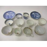 18th and 19th Century teaware to include tea bowls saucers and cups, decorated in blue and white,