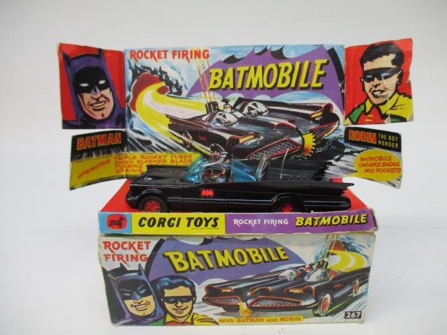 Corgi 267 Batmobile, six missiles, Batman and Robin figures, boxed with inner display stand