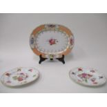 Ten 19th century English plates and dishes, each decorated with flowers or fruit, to include a
