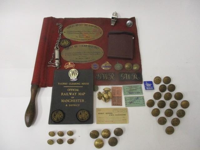 Railway related items to include a J Compton Sons & Webb Ltd, station masters cap with a gilt - Image 2 of 15