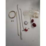 A selection of 9ct gold chain necklaces, earrings to include a pair of agate pendant earrings, a 9ct