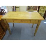 A Victorian pine side table with single frieze drawer on turned legs 29 1/4" x 42" x 21 1/2"