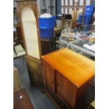 A reproduction yew wood television cabinet and yew wood corner cabinet