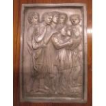 The Singers, a silver plated plaque, 9" x 6", mounted on a wooden base