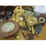 A mixed lot to include an anniversary clock, a dial clock and other items