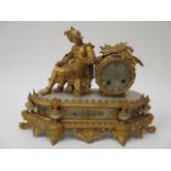 A late 19th century French Japy Freres gold painted spelter and opaque onyx mantel clock with a
