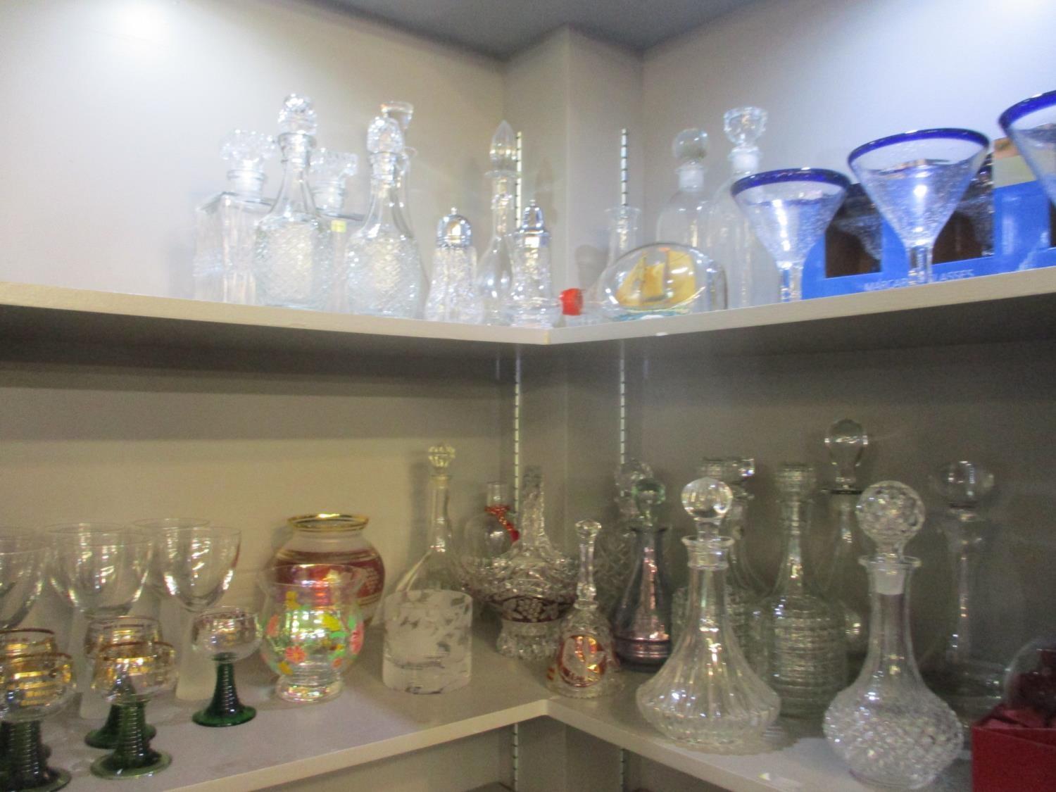 A large selection of glassware to include forty four decanters, hand blown glasses, wine glasses, - Image 4 of 4