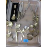 Silver to include a set of six teaspoons and matching tongs, Birmingham 1919 A/F, a sauce ladle, two