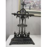 A Victorian black painted, cast iron Gothic revival stick stand