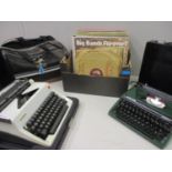 Two retro typewriters, four bowls in carrying bag and a quantity of mid to late 20th century