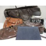 A late 20th century Fendi brown leather weekend bag, a vintage snakeskin clutch bag and four others