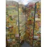 A Victorian decoupage four fold screen to the front and reverse