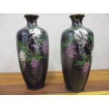 A pair of Japanese cloisonne vases, 6" h, one A/F