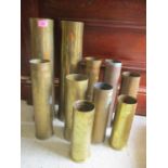 Ten WW1 artillery shells German and Belgian