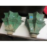 A pair of Victorian green painted, cast iron drain hoppers, 13 3/4"h x 16"w