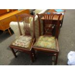 A pair of George III oak tapestry seated chairs