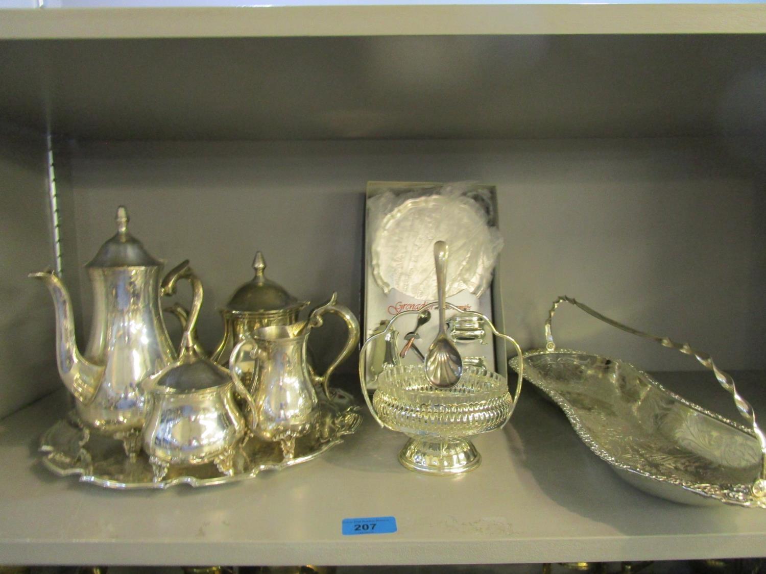 A selection of silver plate to include a four piece teaset