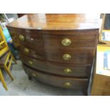 A Georgian mahogany bow fronted chest of two short and three long drawers, 41 1/2"h, 41 1/4"w