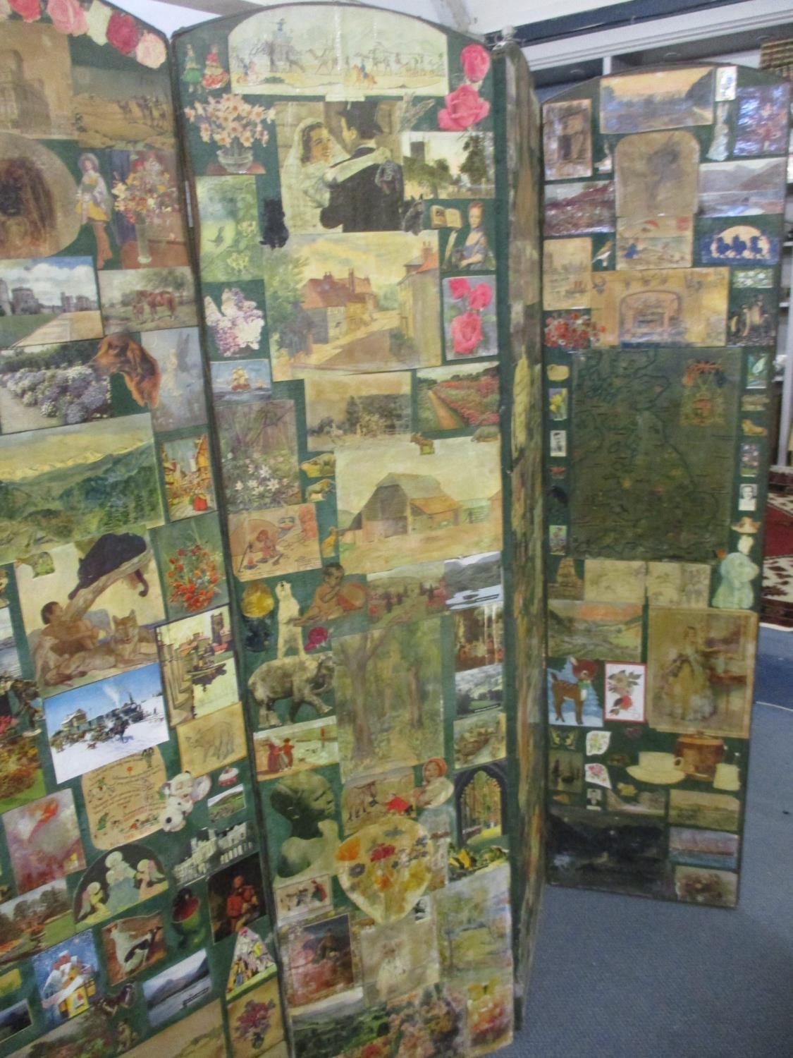 A Victorian decoupage four fold screen to the front and reverse - Image 2 of 2