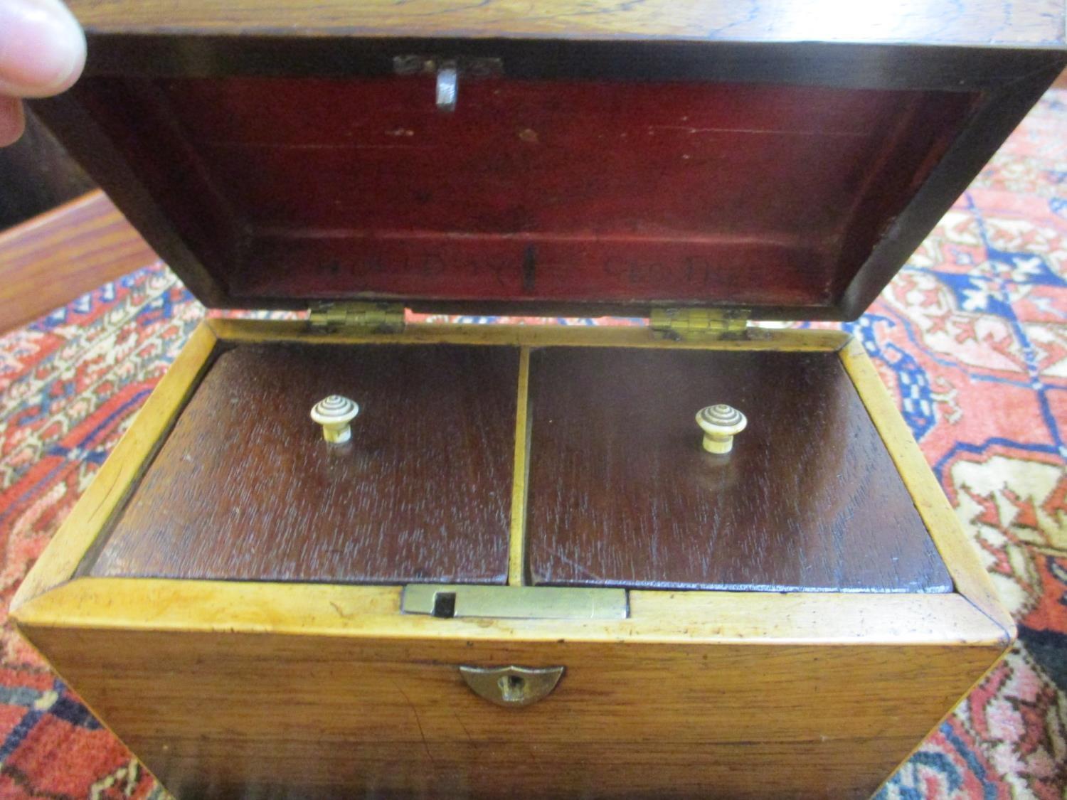 A Regency tea caddy, a Victorian rosewood jewellery box inlaid with mother of pearl, mixed hand - Image 4 of 5