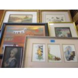 A quantity of mixed prints to include a framed trio of Winnie the Pooh characters