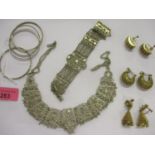 Indian filigree jewellery to include a necklace, a bracelet, bangles and gilt earrings